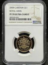 夏の大特価★超希少 世界に4枚のみ★ イギリス 2008 金貨 ロイヤルアームズ PF70UC 最高鑑定 1ポンド 19.61g エリザベスⅡ プルーフ_画像2