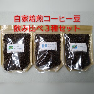 【送料無料】煎りたて自家焙煎コーヒー豆飲み比べ3種 Aセット