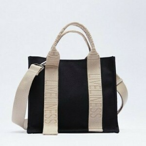 ZARA ロゴヒモショルダーバッグキャンパス地バッグ ブラック 新品