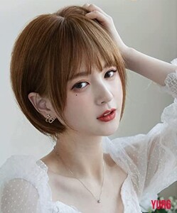 ショートボブウィッグ フルウィッグ レディース ストレート フルウィッグ 女性ウイッグ 耐熱 ぱっつん前髪 ワンカール ライトブラウン