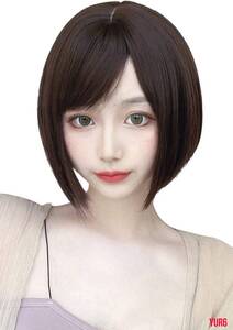 ウィッグ ショート ボブ サイドバング 斜めバング レディース 普段使い ナチュラル 医療用 女性用 女装 フルウィッグ チョコブラウン