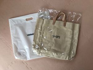 新品 ヤナセ シップス YANASE ships コラボ キャンパス地トートバッグ レザー コットン 帆布 エコバッグ 非売品