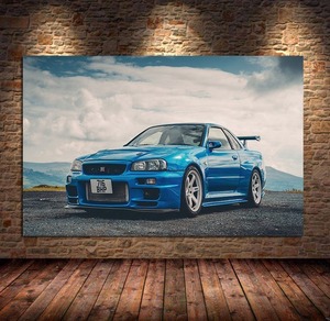 ★☆【大人気!!】スカイライン R34 34R GTR ポスター キャンバス 壁紙 アート 絵画 リビング インテリア フレームなし 30X40cm☆★