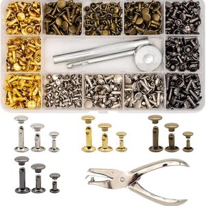 300組 レザークラフト カシメセット 4種色リベット リベット 革細工 工具セット 丸形6mm 8mm 12ン