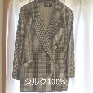 総シルクジャケットスーツ テーラードジャケット ダブルジャケット 大きめサイズ