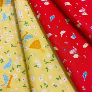ラスト〈1枚あたり480円!大特価〉かわいい小鳥柄セット!D's selectio 青い小鳥柄 黄/LECIEN ルシアン 赤