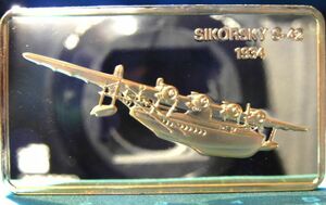 限定数発行 英国製 パンアメリカン航空 シコルスキー S42 飛行艇 航空機 純金仕上げ 記念品 インゴット メダル コイン 記章 プレート