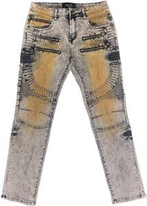 [並行輸入品] GOLD LEAF ゴールドリーフ DISTRESSED EFFECT ストレッチ バイカージーンズ デニムパンツ (ブラック/グレー) W34