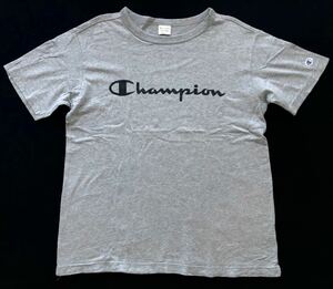 チャンピオン ビッグロゴ デカロゴ Tシャツ 霜降りボディ グレー　　染み込みプリント Champion 袖ワンポイント 柳4586