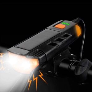 LED自転車ソーラーライト 自転車ベル付き高輝度 800ルーメン ソーラー充電自転車ヘッドライト USB充電 2600mAh