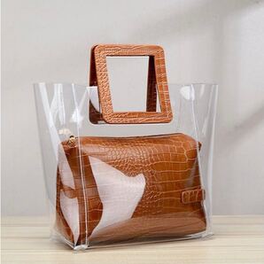 クリアバッグ トートバッグ ブラウン 茶系