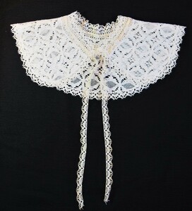  unused . rare * France made antique * large race. attaching collar * hand-knitted Belgium Vintage white bilitispo one doga-z/ ribbon attaching / bobbin 