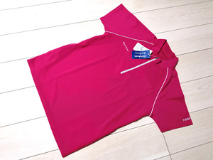 * новый товар есть перевод phiten FOOTMARKfai тонн Zip рубашка-поло с коротким рукавом розовый мужской S обычная цена 5,060 иен для мужчин и женщин aqua titanium бесплатная доставка специальная одежда 