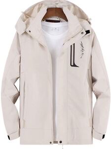 アウトドア ジャケットレディース防水 防風ジャケット 登山服 マウンテンパーカー 通気 フード付 取り外し可能 XL (175/92A) ホワイト