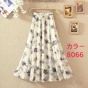 ロングスカートレディース 花柄 プリーツ シフォン マキシ丈 上品 リゾート風 8066