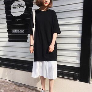 ワンピースレディース Tシャツワンピース オールインワン シフォンブラウスワンピ L