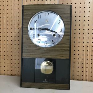 GJ9225 メーカー不明　柱時計 振り子時計 アンティーク 昭和レトロ ゼンマイ式 壁掛け時計 掛時計 動作確認済　現状品　0906