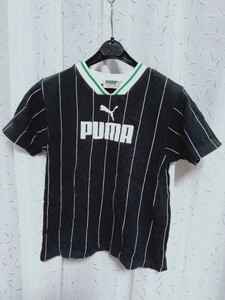 120サイズ　プーマ　PUMA　半袖Tシャツ　黒色　ストライプ　日本製　綿95%ポリエステル5%