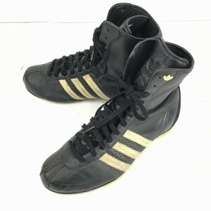 adidas★レザー/ハイカットスニーカー/ライン入り【23.0/黒×黄色】トレフォイル/アディダス◆P-229