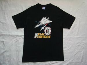 ☆美品☆ 90s USA製 ビンテージ F-14 TOMCAT トムキャット BLACK KNIGHTS ONE FIVE FOUR Tシャツ sizeL 黒 ☆古着 TOP GUN トップガン 80s