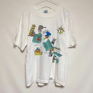 USA製 CRAZY SHIRTS HAWAII 古着 半袖 Tシャツ 猫 ねこ ネコ 魚 山 白 ホワイト