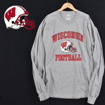 送料300円│WISCONSIN FOOTBALL ウィスコンシン フットボール ★ アメフト プリント 長袖 Tシャツ グレー メンズ XL_画像1