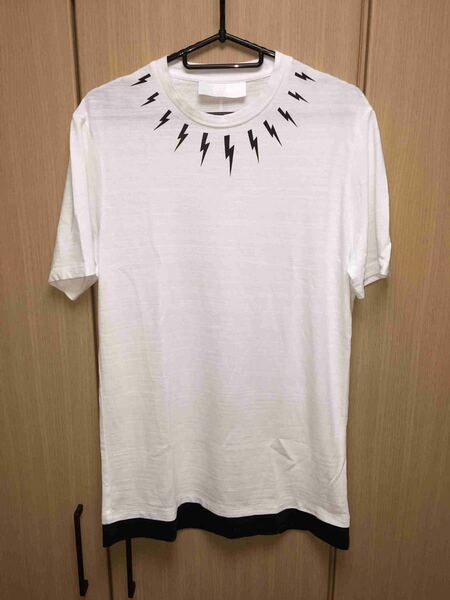 正規 Neil Barrett ニールバレット サンダー 稲妻 レイヤード Tシャツ カットソー 白 XS PBJT123S B514S