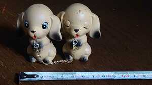 昭和レトロ 陶器　可愛い犬の置物　鎖で繋がった２匹