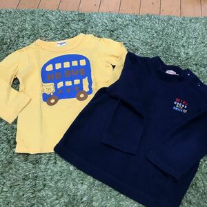 Tシャツ ロンT 黄色い長袖と紺色トップス男の子用に　子供服二枚セット100cm ダブルビー MIKIHOUSE