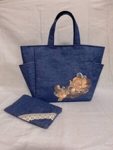 ハンドメイド 大容量トートバッグ&ポーチ