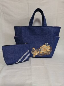 ハンドメイド 大容量トートバッグ&ポーチ
