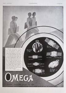 稀少！1931年オメガ時計広告/Omega Watches/アールデコ/フレンチ/W 
