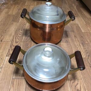 両手鍋2個セット 銅製鍋 昭和レトロ 調理器具 両手鍋 煮込み鍋 銅鍋