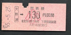 金額式乗車券（大野浦１３０円区間）小人用