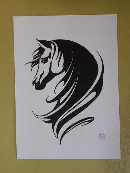 切り絵　野生馬の横顔