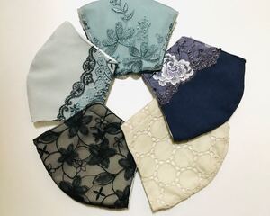 立体インナー5点セット ハンドメイド チュールレース コットン刺繍 高島ちぢみピケ