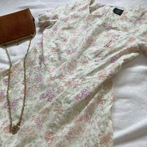 Laura Ashley ローラアシュレイ◆大きいサイズ11 綿ローン 花柄 生成り クリーム色 ロング ワンピース a21092804