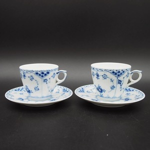 ロイヤルコペンハーゲン ブルーフルーテッド ハーフレース カップ&ソーサー 2客 ROYAL COPENHAGEN デンマーク製 719 ペア #3