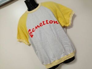 kkyj5217 ■ benetton ■ ベネトン Tシャツ スウェット カットソー 裏毛 トップス 半袖 トレーナー グレー×イエロー 黄色 S