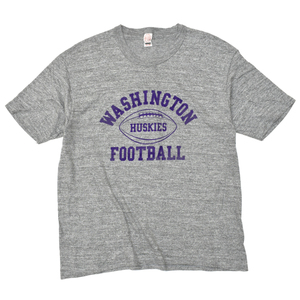 70s usa vintage washington huskies football ワシントン ハスキーズ 霜降りグレー Tシャツ フロッキープリント size.XL