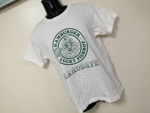 kkaa1678 ■ HAKODATE LUCKY PIERROT HAMBURGER ■ 函館ラッキーピエロ ハンバーガー Tシャツ カットソー トップス 半袖 コットン 白 S