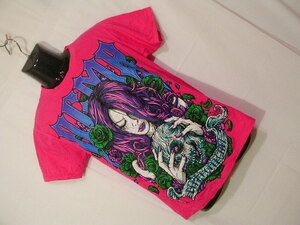 sue1105 HEAVY METAL ヘヴィメタル 半袖 Tシャツ ビビッドピンク ■ デカプリント ■ クルーネック カジュアル Sサイズ