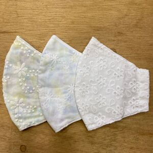 大人小さめサイズ 立体インナー 3枚セット コットン刺繍レース生地 ダブルガーゼ