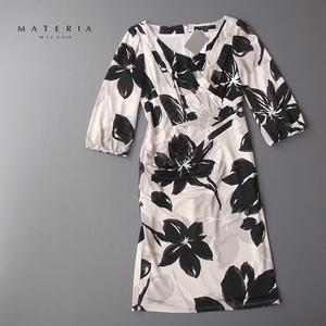 新品◆MATERIA マテリア　花柄ドレープワンピース/ストレッチ感　38