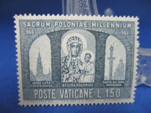 バチカン切手☆150リラ／1966年／ポーランド／キリスト教改宗1000年記念／未使用品／送料無料