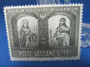 バチカン切手☆15リラ／1966年／ポーランド／キリスト教改宗1000年記念／未使用品／送料無料