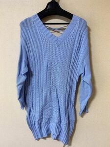 バック編み上げニットセーター　ブルー 【KAE-1957】