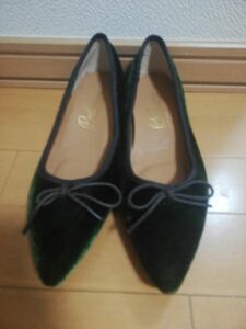  suede in heel po Inte do ballet pumps 23.5cm green [MAA-1997]