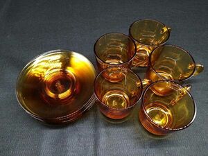 ADELEX strengthen glass tea cup 5 customer set amber glass cup & saucer summarize Showa Retro (21_818_2)