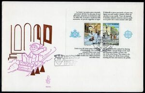 FDC D516 サンマリノ CEPT 子供の遊び そりあそび 石けり SL(2x1)貼り 1989年発行 初日カバー